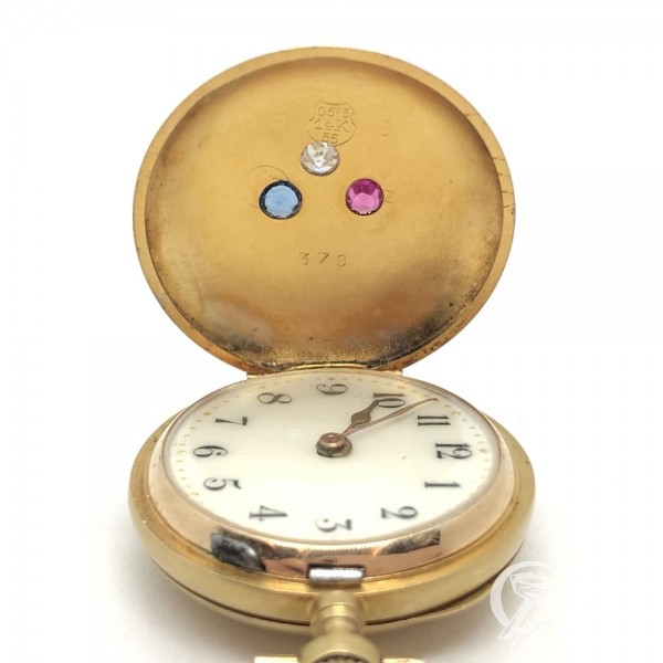 Часы кулон с бриллиантом и цветными вставками на цепи