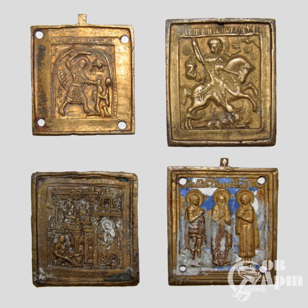 Четыре иконы  "Великомученик Никита Бесогон", "Георгий Победоносец (№1)", "Рождество Пресвятой Богородицы(№11)", "Избранные святые(№10)"