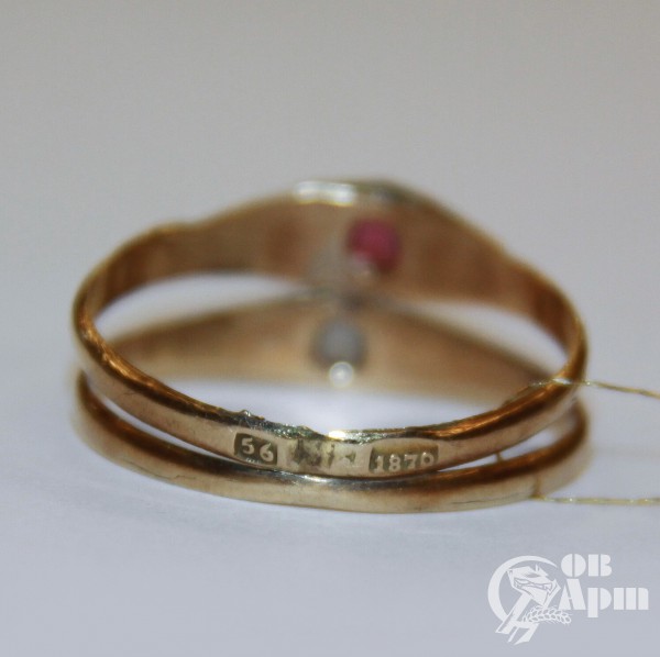 Двойное кольцо с эмалью 1870 г.