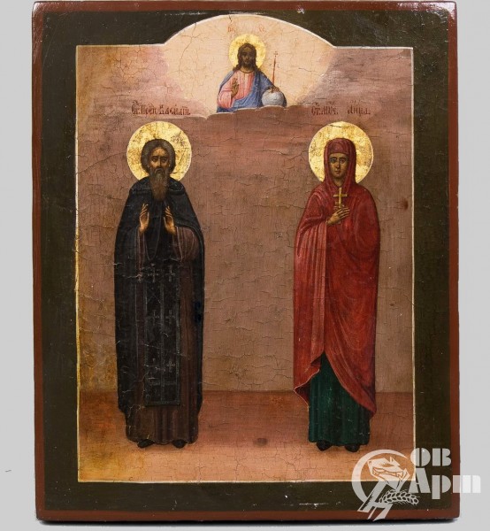 Икона "Святой преподобный Василий и святая мученица Анна" в киоте