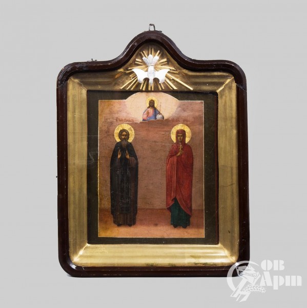 Икона "Святой преподобный Василий и святая мученица Анна" в киоте