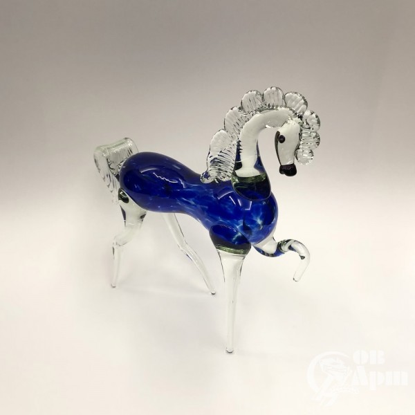 Скульптура "Конь" синее стекло