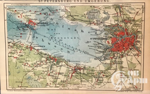 Гравюра цветная "Карта Санкт-Петербурга 1905 г."