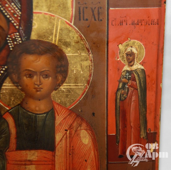 Икона "Богородица Казанская с приписными Ангелом Хранитлем и Св. Мученицей Матроной"
