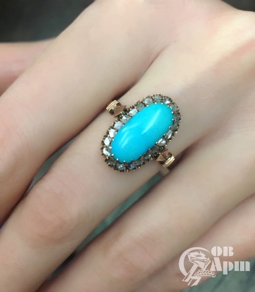 Кольцо "Малинка" с бирюзой и алмазами