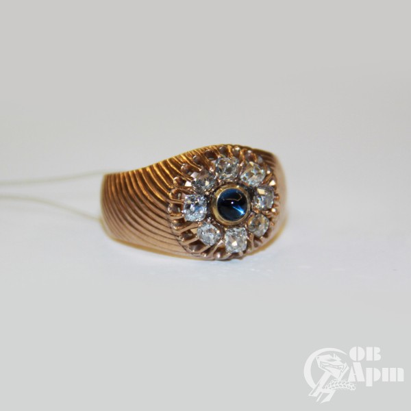 Кольцо "Малинка" с бриллиантами и сапфиром