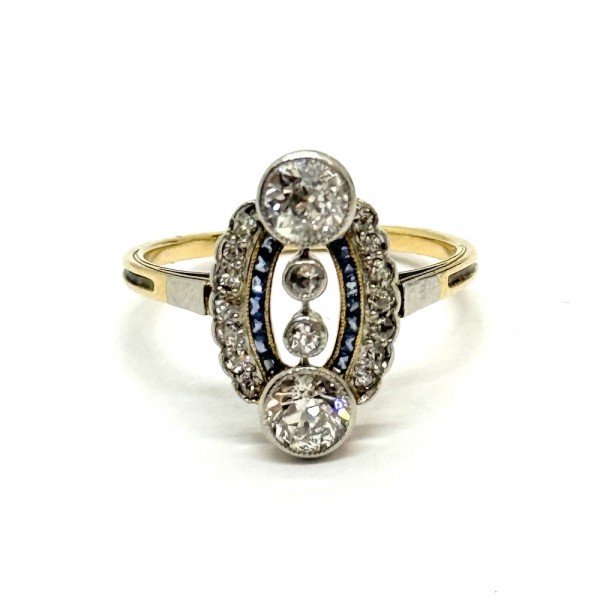 Кольцо с бриллиантами и сапфирами