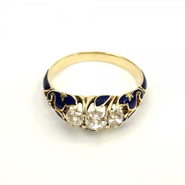 Кольцо с бриллиантами и синей эмалью