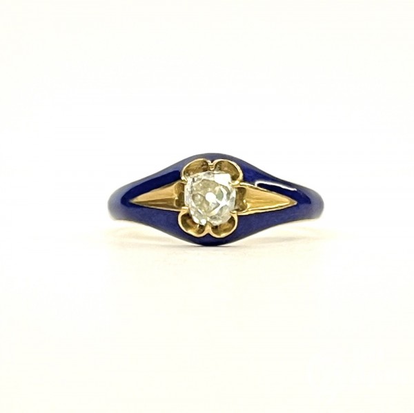 Кольцо с бриллиантом и синей эмалью