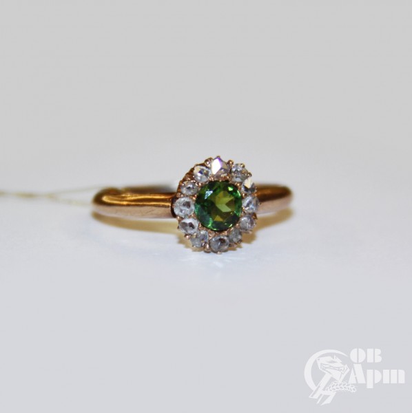 Кольцо с турмалином и алмазами