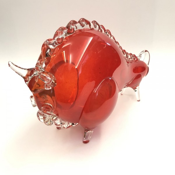 Скульптура " Бык " рубиновое стекло