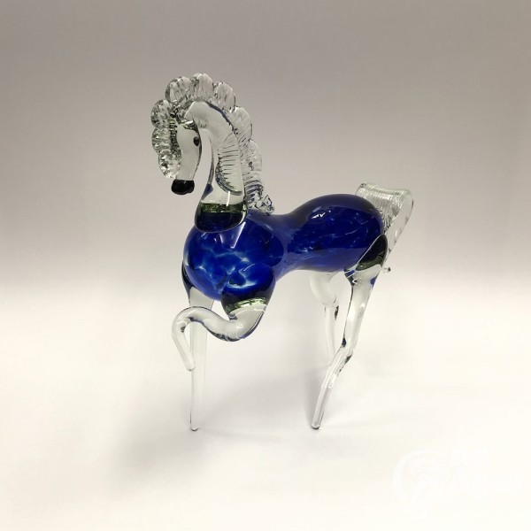Скульптура "Конь" синее стекло