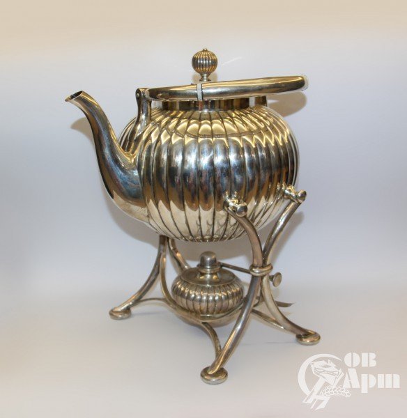Серебряный чайник с горелкой, фирмы Бр. Грачевы